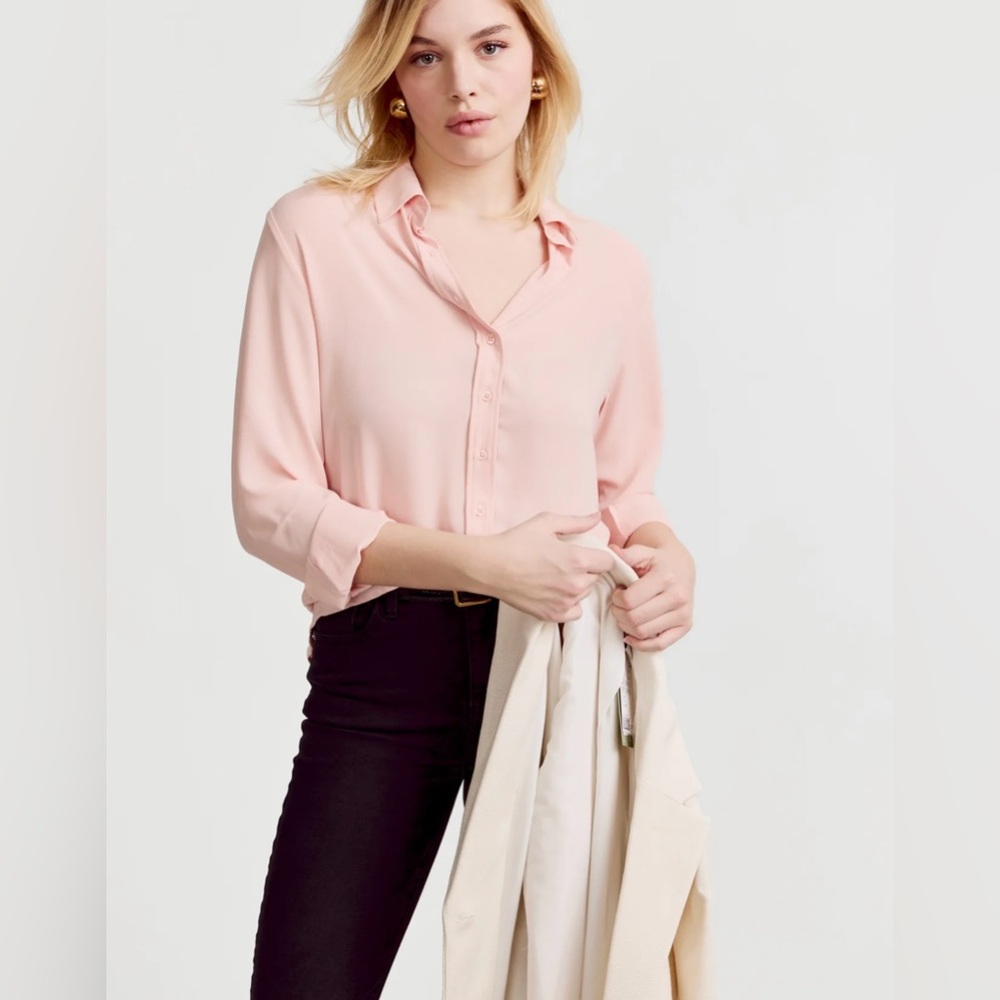 The Shirt By Rochelle Behrens Pink Button Front Blouse Size Large